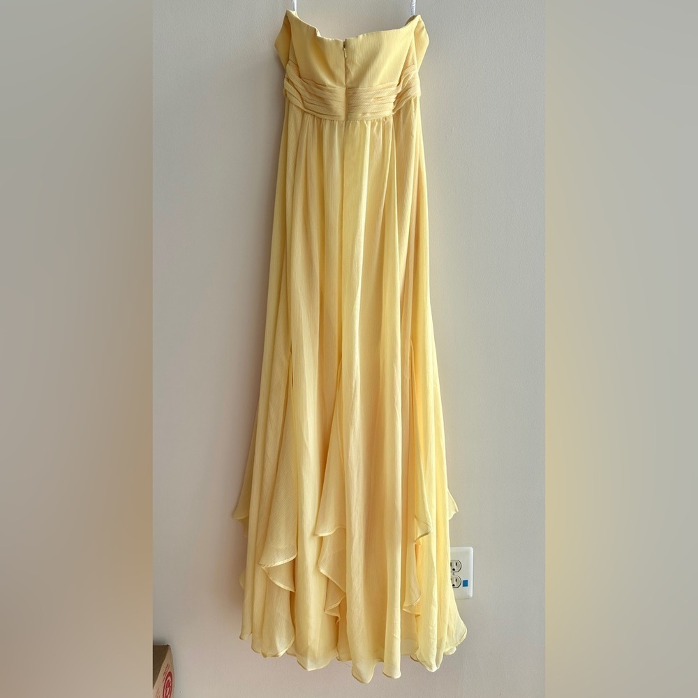 David’s Bridal Strapless Crinkle Chiffon Dress Godets, Style#F14865-ButterYellow - Picture 11 of 16